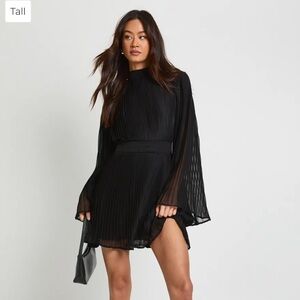 TALL size 4 Chiffon Black Pleated Flare Dress